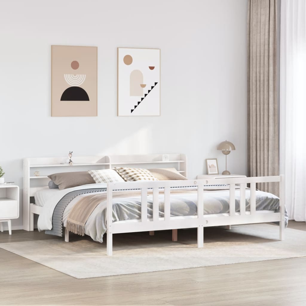 Bed Frame with Headboard without Mattress White 200x200 cm